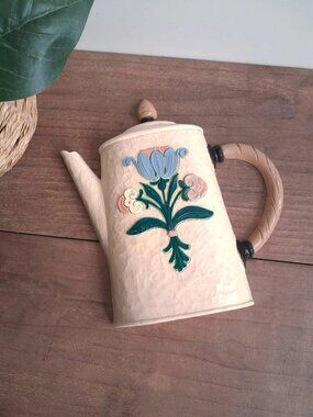 Vintage Flower Coffee Pot Wall Hanging, Grandma Core Cottagecore Kitchen Decor